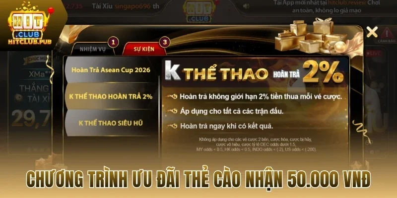 Chương trình ưu đãi thẻ cào nhận 50.000 VNĐ