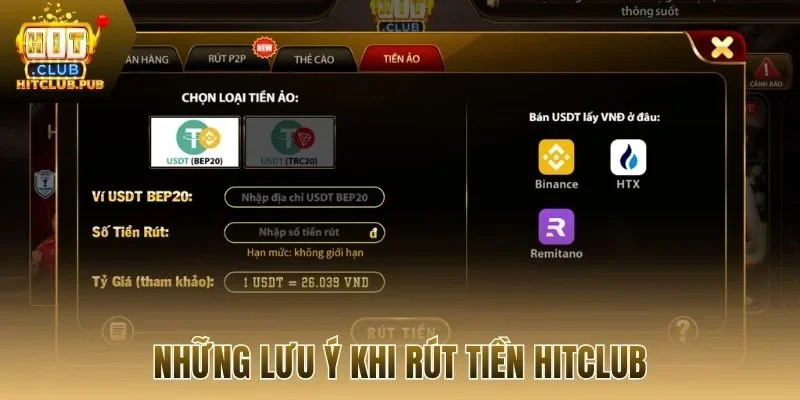Những lưu ý khi rút tiền Hitclub