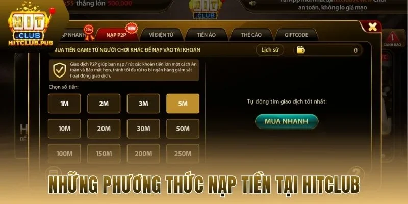 Những phương thức nạp tiền tại Hitclub