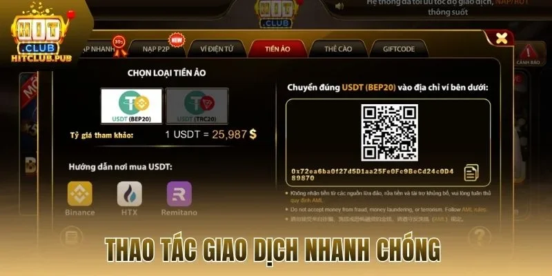 Thao tác giao dịch nhanh chóng 