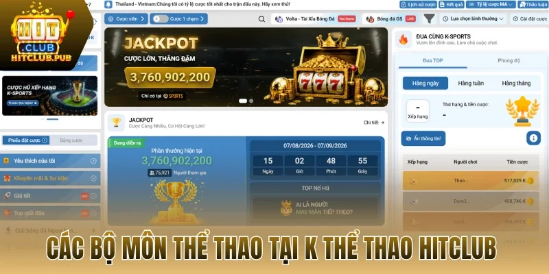 Các bộ môn thể thao tại K thể thao Hitclub 