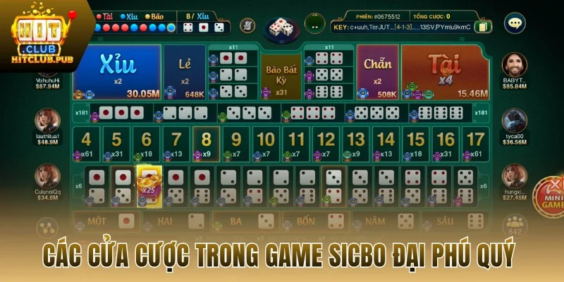 Các cửa cược trong game sicbo đại phú quý