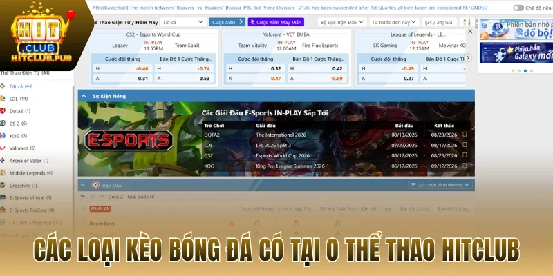 Các loại kèo bóng đá có tại O thể thao Hitclub