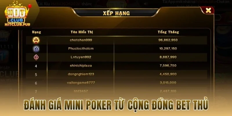 Đánh giá mini poker từ cộng đồng bet thủ