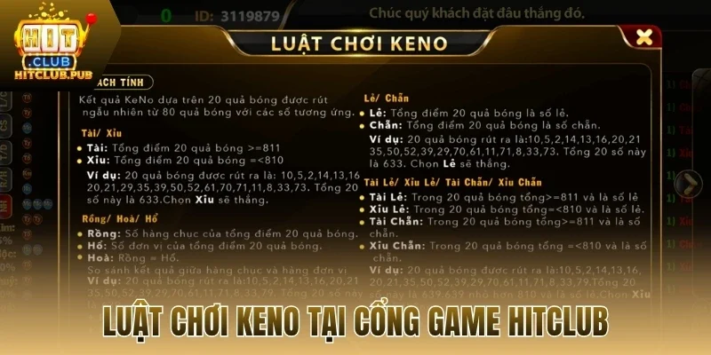 Luật chơi keno tại cổng game Hitclub