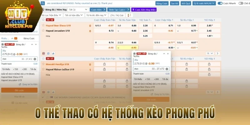 O thể thao có hệ thống kèo phong phú