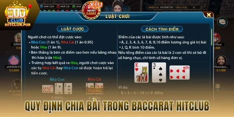 Quy định chia bài trong baccarat Hitclub