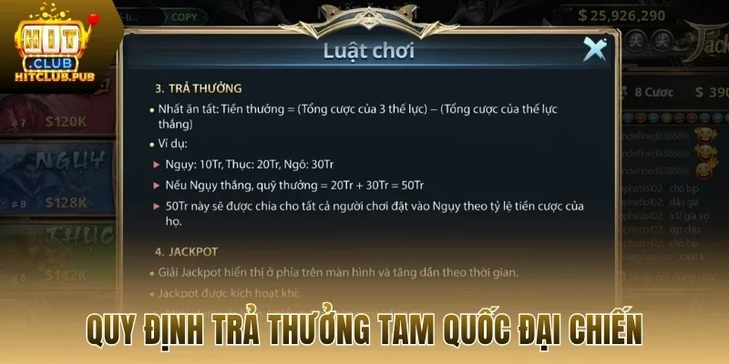 Quy định trả thưởng tam quốc đại chiến