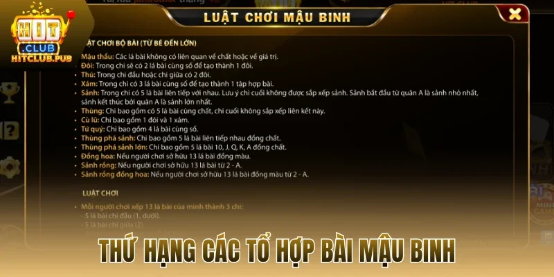 Thứ hạng các tổ hợp bài mậu binh
